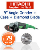 Hitachi G23SR 230mm Angle Grinder with Case and Diamond Blade