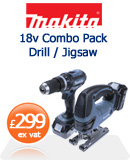 Makita 18 vol Twinpack includes Hammer Drill and Jigsaw