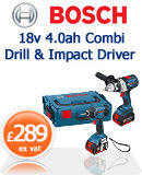 Bosch 18v Combi Drill & Impact Driver with 2 x 4.0 Ah Batteries