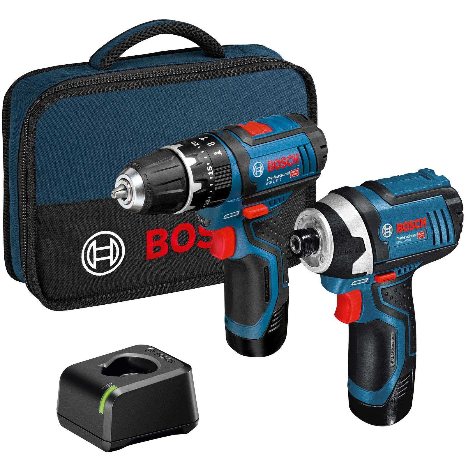 Bosch GSB 12V-15 + GDR 12V-105 2x 2.0Ah Twin Kit Price Comparisons | Compare The Build