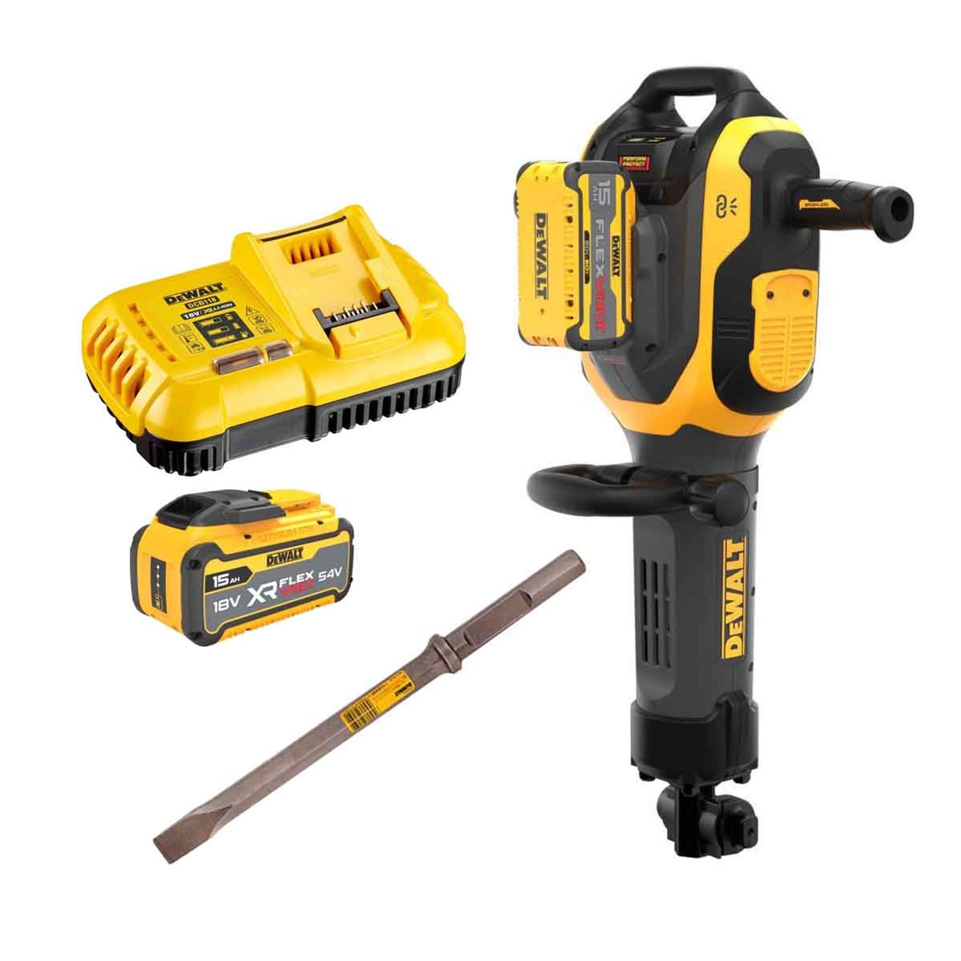 DeWALT DCH966Z2-GB 54V XR Flexvolt 28mm HEX Demolition Hammer With 2 x 15Ah Batteries