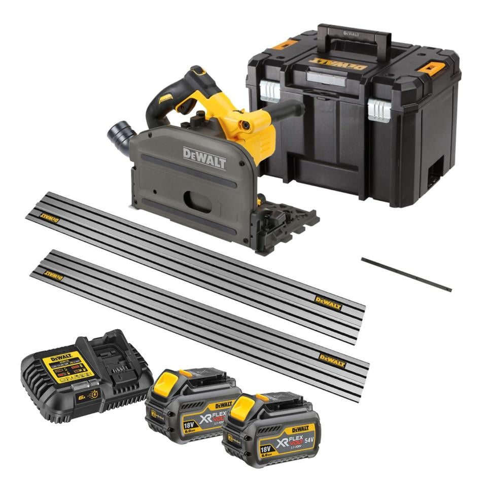 DeWALT DCS520T2 FULL KIT 54V XR FLEXVOLT Plunge Saw With 2x 6Ah Batteries & 2 Guide Rails Price Comparisons | Compare The Build