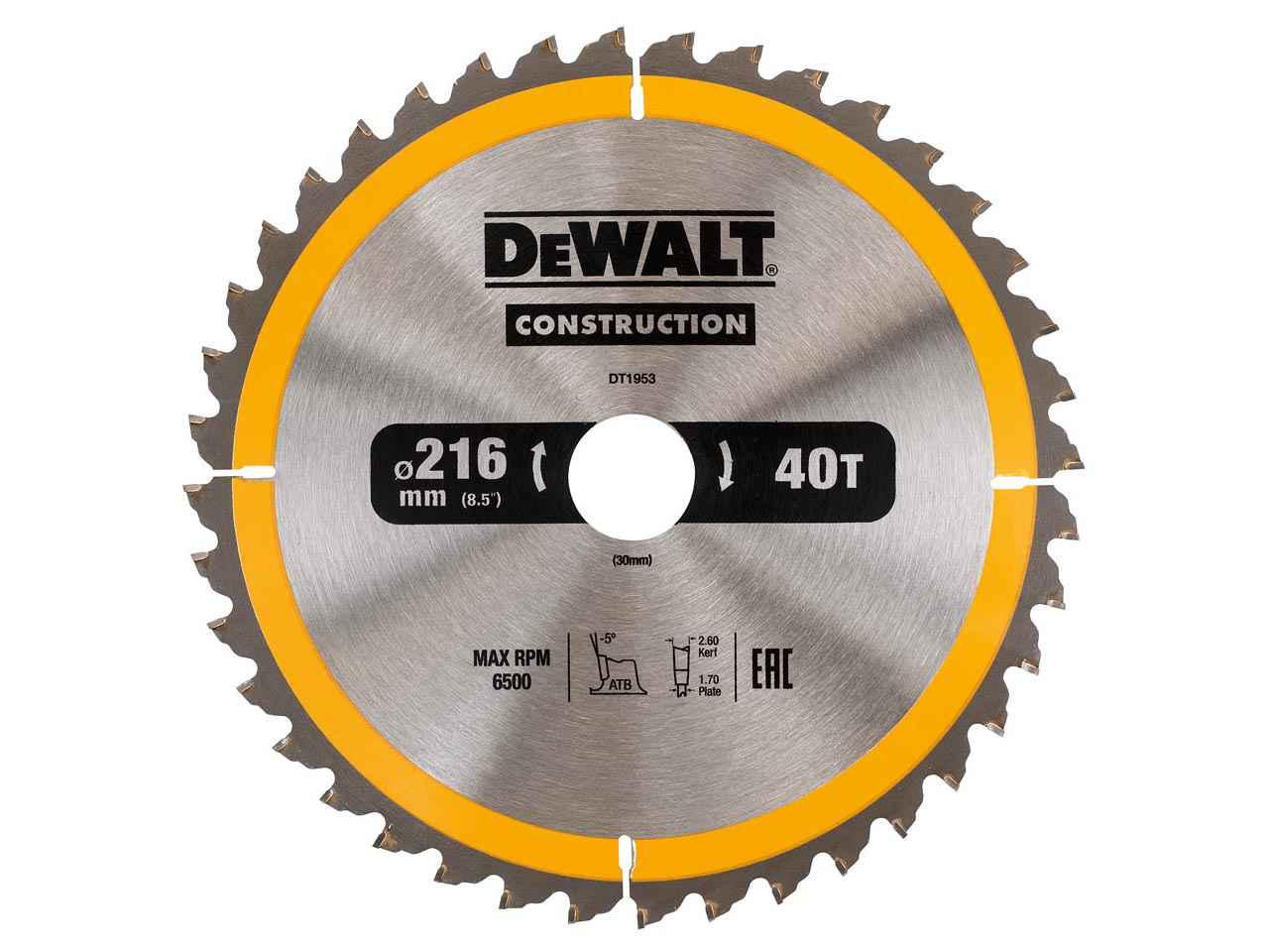 DeWALT DT1953QZ 216 x 30mm 40T Construction Circular Saw Blade Price Comparisons | Compare The Build