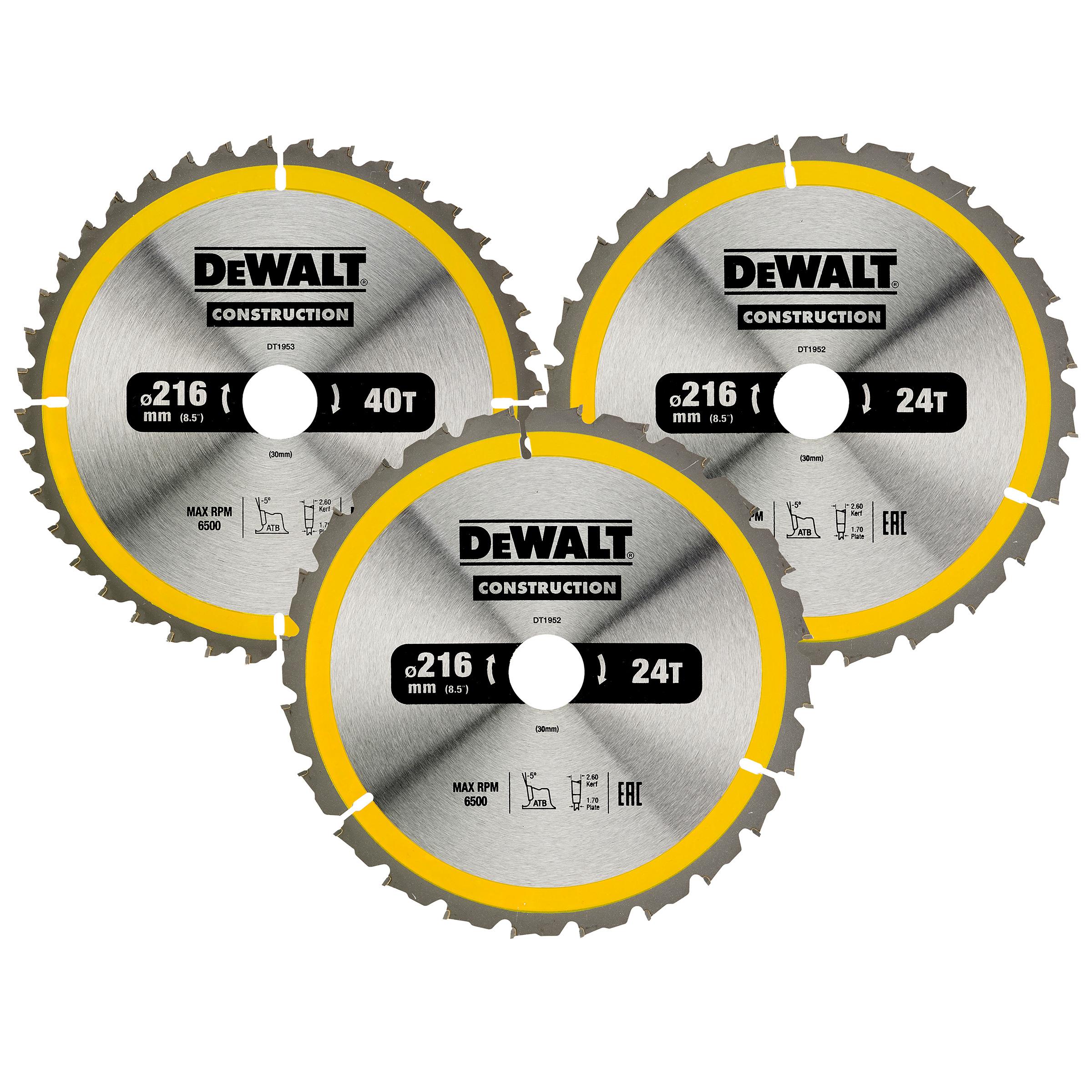 DeWALT DT1962-QZ Construction Circular Saw Blade 216mm x 30mm x 24T/40T 3 Pack Price Comparisons | Compare The Build