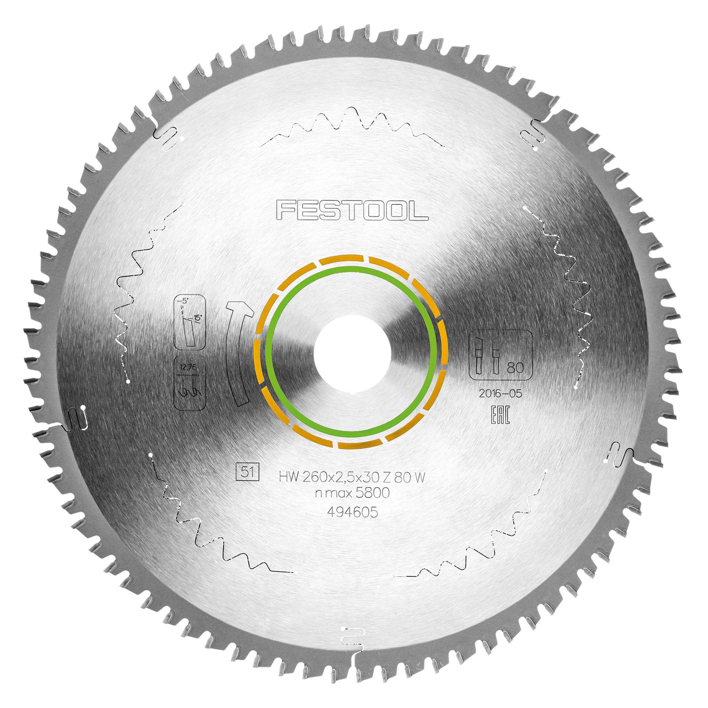 Festool 494605 Fine Tooth Saw Blade 260mm x 30mm x 80T Price Comparisons | Compare The Build