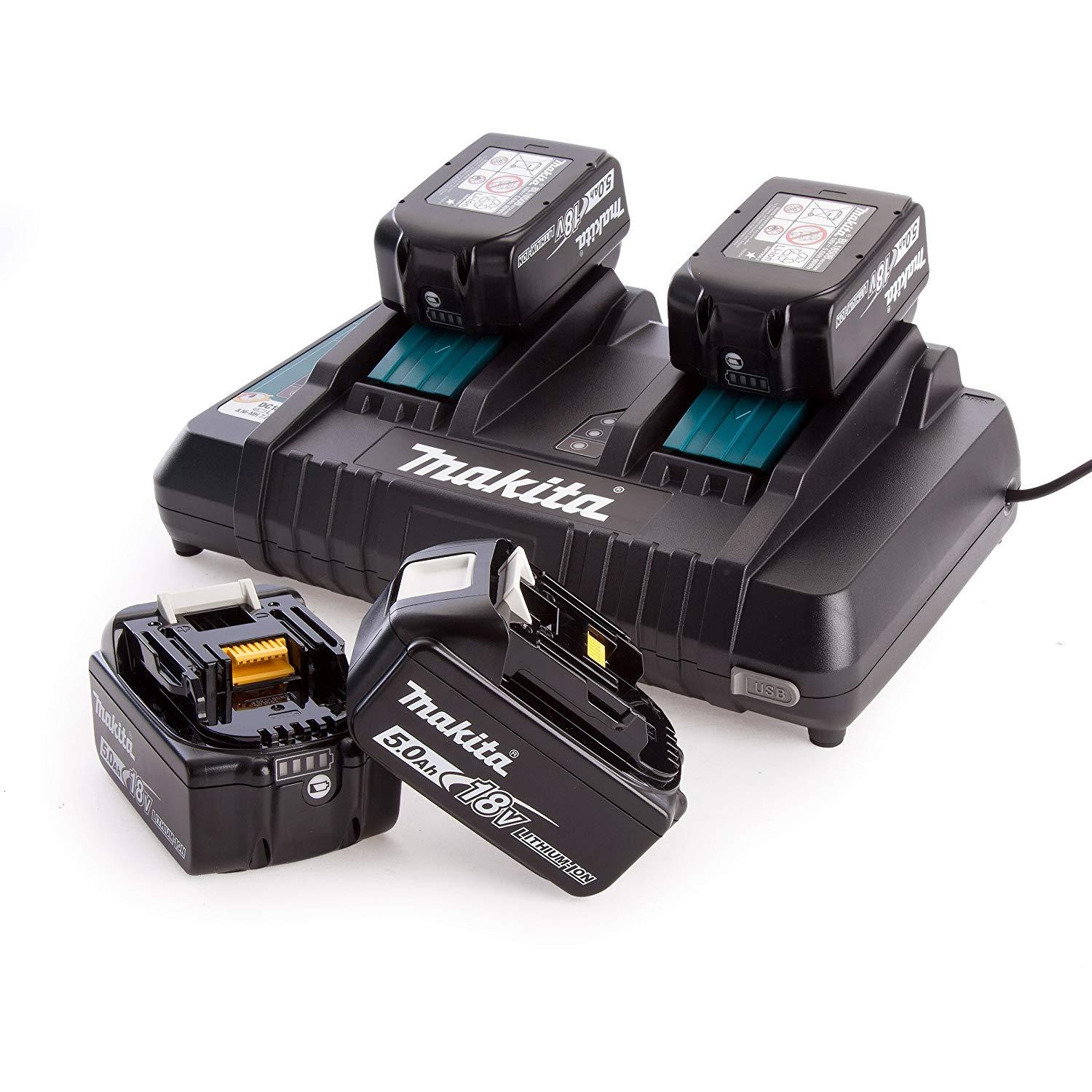 Makita 197627-6 Dual Port Charger with Four BL1850B 18V 5 Ah Batteries, Black Price Comparisons | Compare The Build