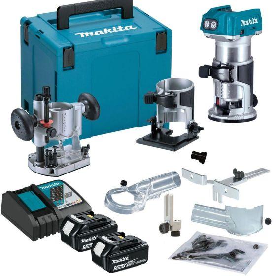 Makita DRT50RTJX2 18V Brushless Router Trimmer With Bases & 2x 5Ah Batteries Price Comparisons | Compare The Build