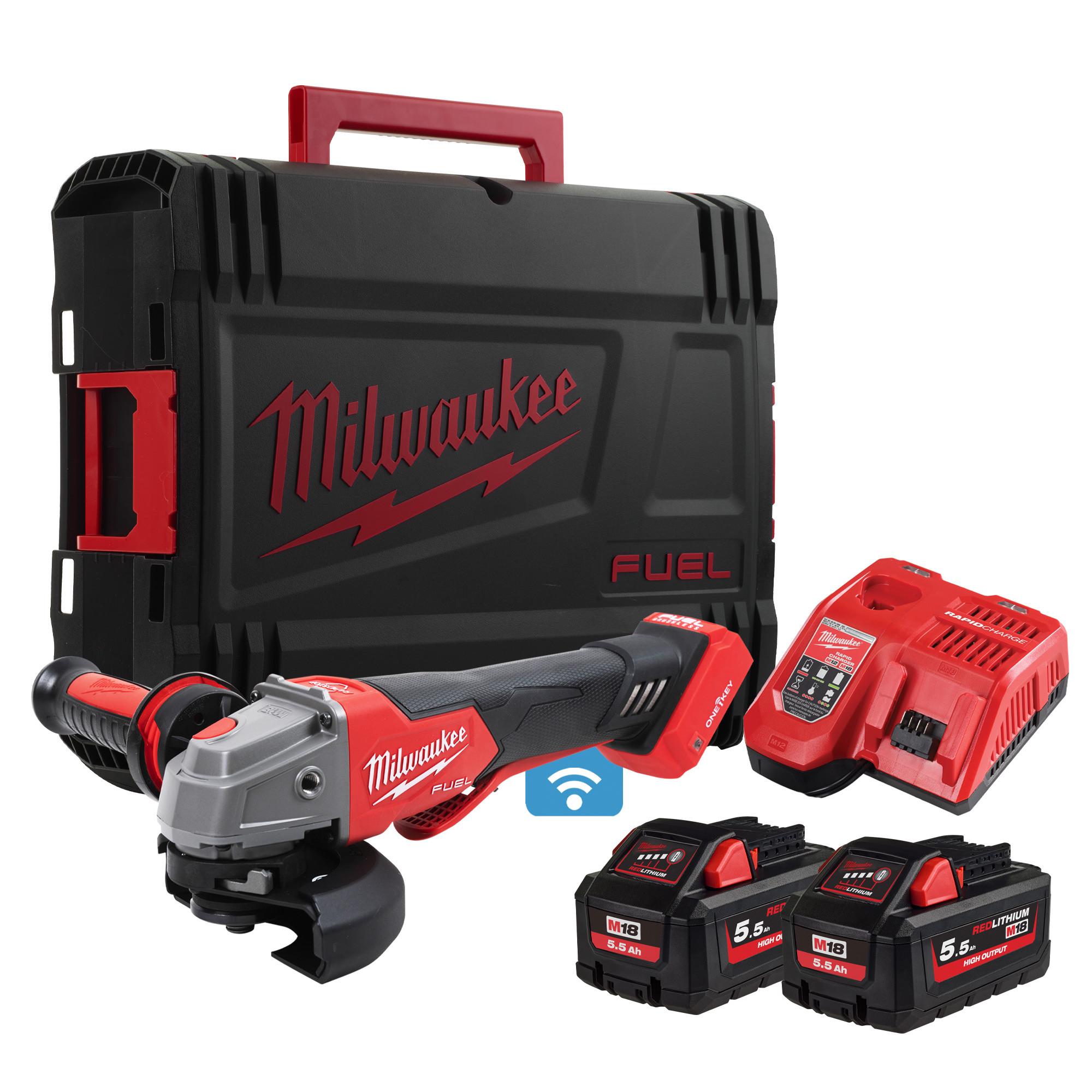 Milwaukee M18ONEFSAG115XPDB-552X M18 FUEL ONE-KEY 115mm Angle Grinder With 2x 5.5Ah Batteries Price Comparisons | Compare The Build