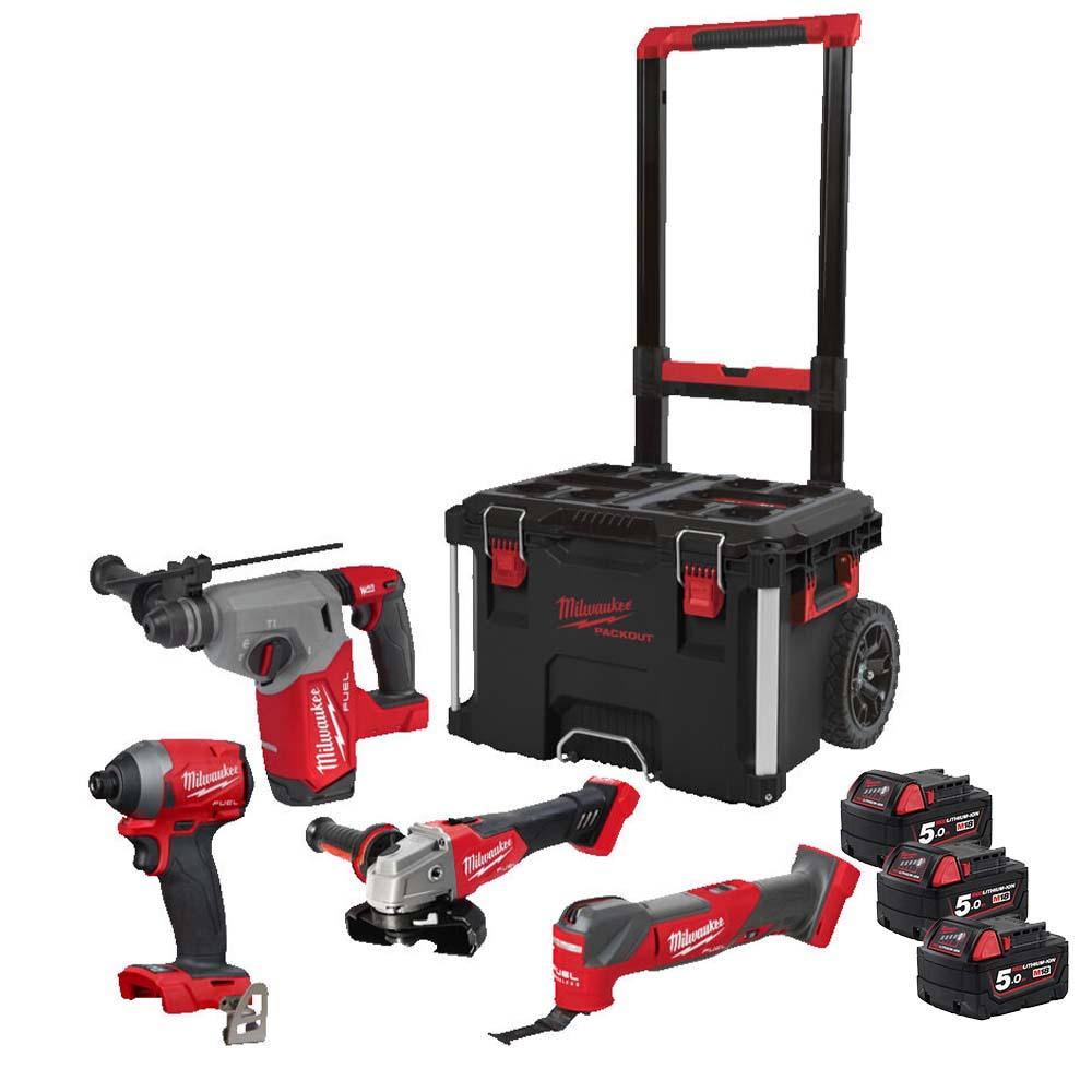 Milwaukee M18 FPP4DB-523P 18V FUEL Brushless 4 Piece Kit With 3x 5.0Ah Batteries & Trolley Box Price Comparisons | Compare The Build