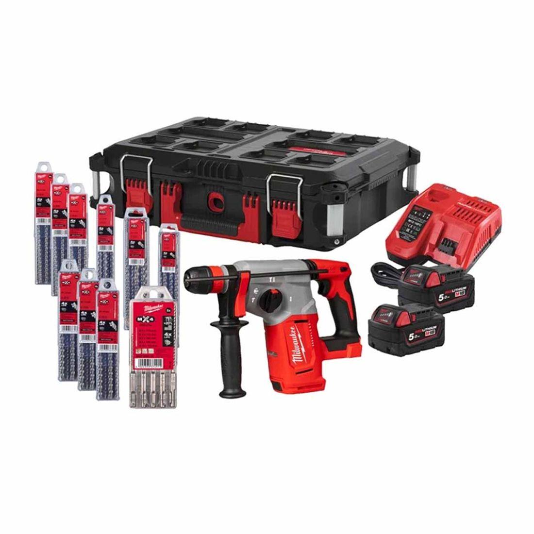 Milwaukee M18 BLHX100P-502P 18v Brushless 4-Mode 26mm SDS+ Drill Kit With 2x 5.0Ah Batteries