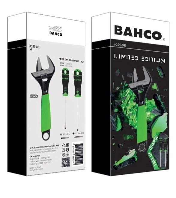 Bahco 9029GTP 9029 Phosphate Green ERGO 170mm Adjustable Wrench With 2 Free Screwdrivers