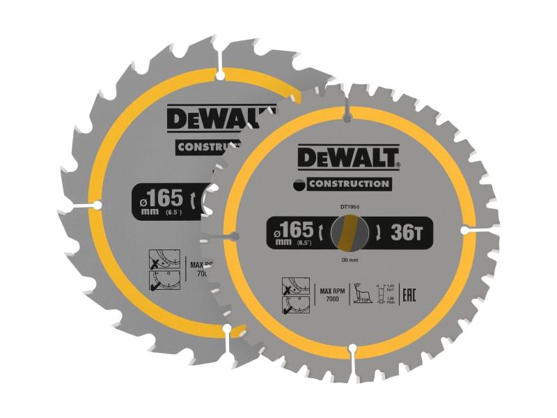 DEWALT DT90270 Construction Circular Saw Blade 2 Pack 165mm x 20mm x 24T/36T Price Comparisons | Compare The Build