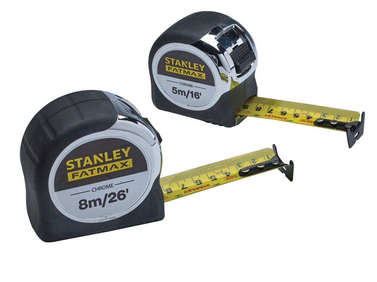 Stanley STA043041 FatMax Chrome Pocket Tapes 5m/16ft & 8m/26ft Twin Pack Price Comparisons | Compare The Build
