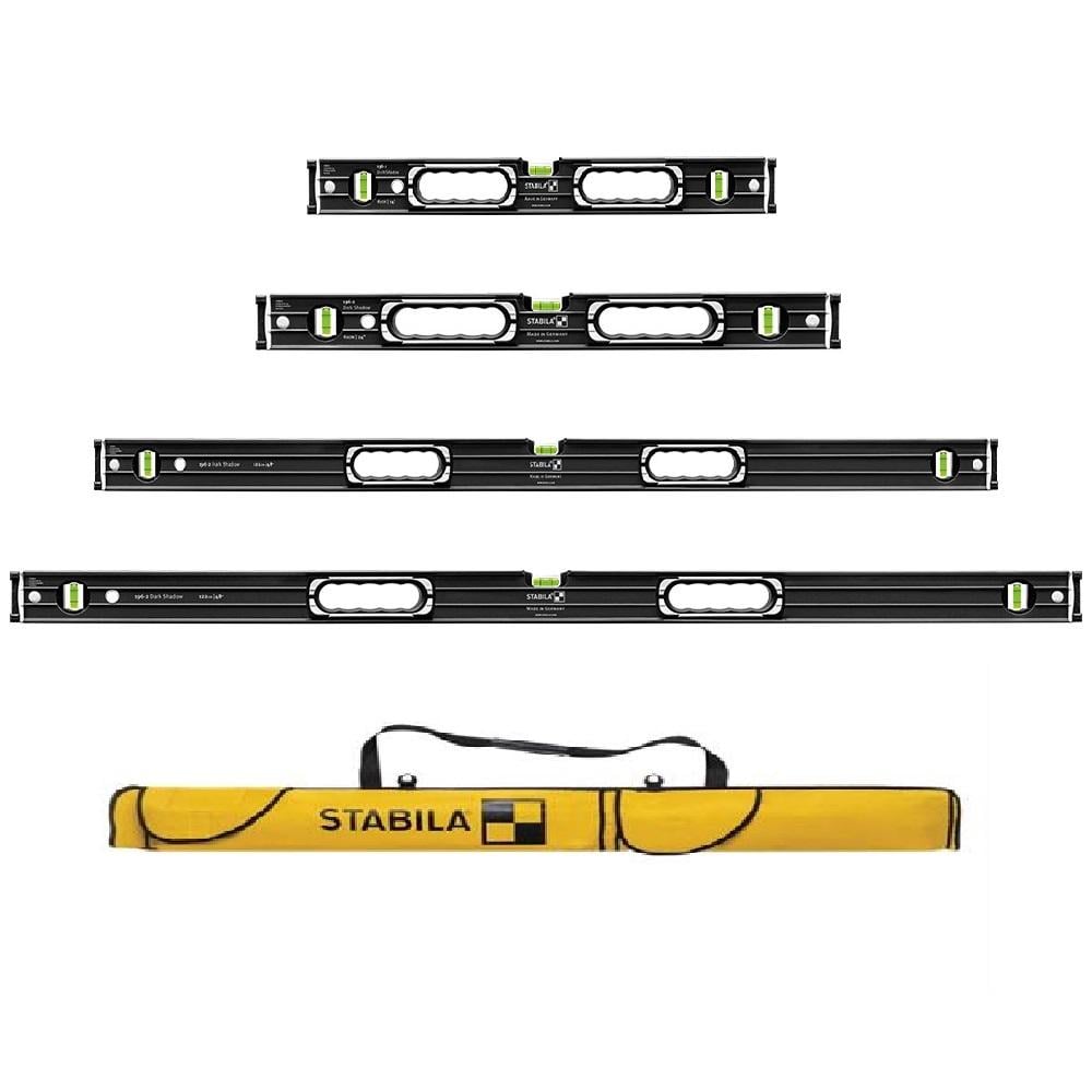 Stabila Dark Shadow 4 Piece Type 196-2 Spirit Level Mega Set 40cm, 60cm, 120cm, 180cm & Bag