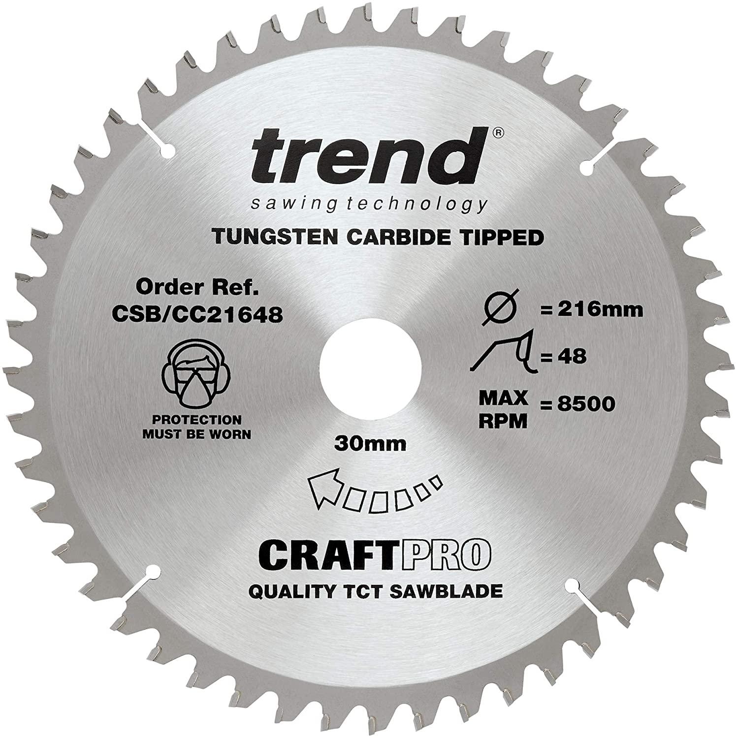 Trend CSB/CC21648 TCT Craft Saw Blade Crosscut 216mm x 48T x 30mm Price Comparisons | Compare The Build