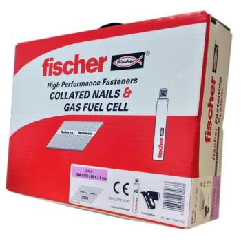 Fischer 90mm Collated Smooth Shank Nails & 2 Gas Fuel Cells Galv (Box of 2200)