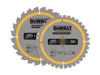 DEWALT DT90270 Construction Circular Saw Blade 2 Pack 165mm x 20mm x 24T/36T DEWALT DT90270 Construction Circular Saw Blade 2 Pack 165mm x 20mm x 24T/36T