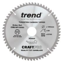 Trend CSB/AP19060 Craft 190mm x 60 Teeth x 30mm Saw Blade For Aluminium & Plastic Trend CSB/AP19060 Craft 190mm x 60 Teeth x 30mm Saw Blade For Aluminium & Plastic