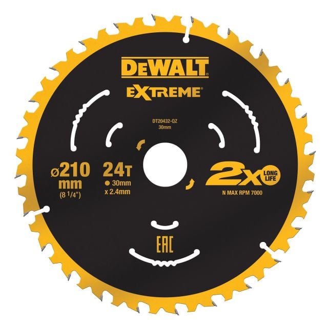 DeWALT DT20432-QZ Extreme 210 x 30mm 24T TCT Saw Blade