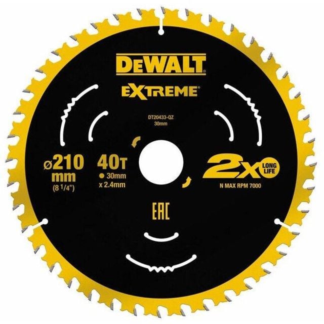 DeWALT DT20433-QZ Extreme 210 x 30mm 40T TCT Saw Blade