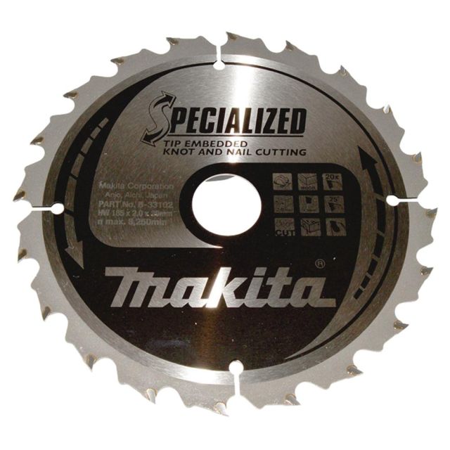 MAKITA B-33102 185mm x 30mm Bore 20 Tooth Knot & Nail Saw Blade For DRS780Z