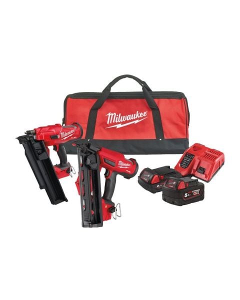 Milwaukee M18 FPP2BE-522B 18V FUEL Nailer Twin Kit With 1x 5.0Ah & 1x 2.0Ah Batteries
