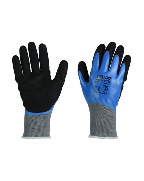 TIMCo Waterproof Grip Gloves Sandy Nitrile Foam Coated Polyester
